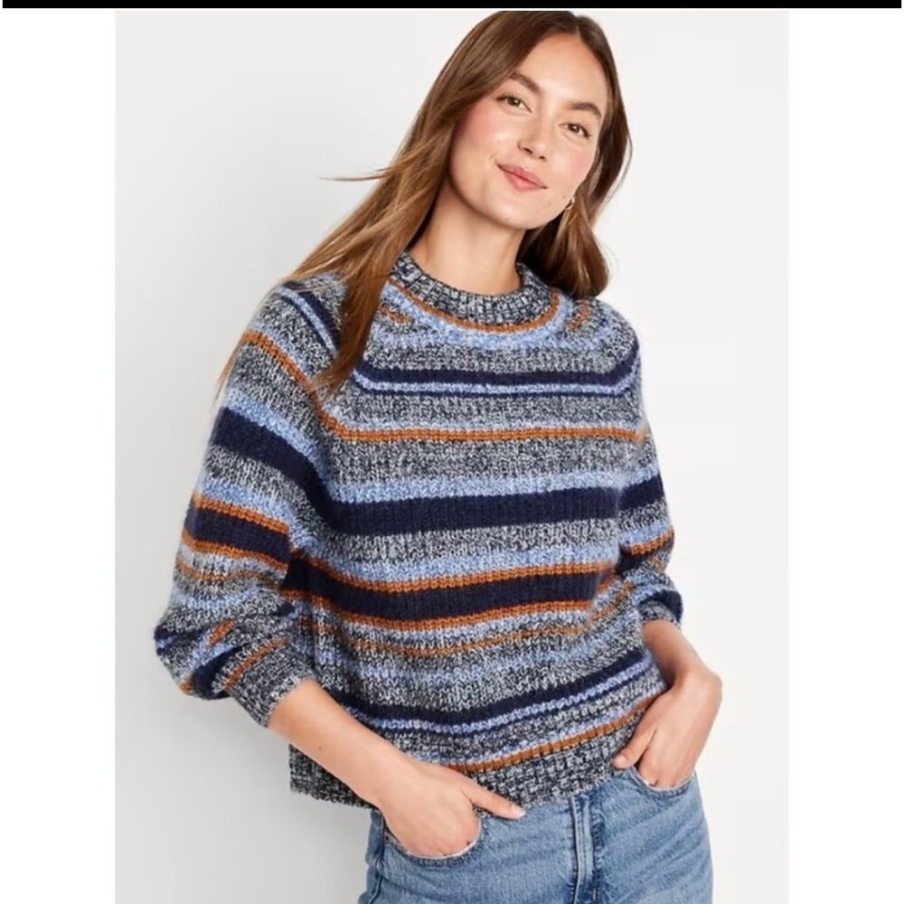 Old Navy Womens Novelty Mock Neck Striped Marled Knit Sweater Blue Orange XL